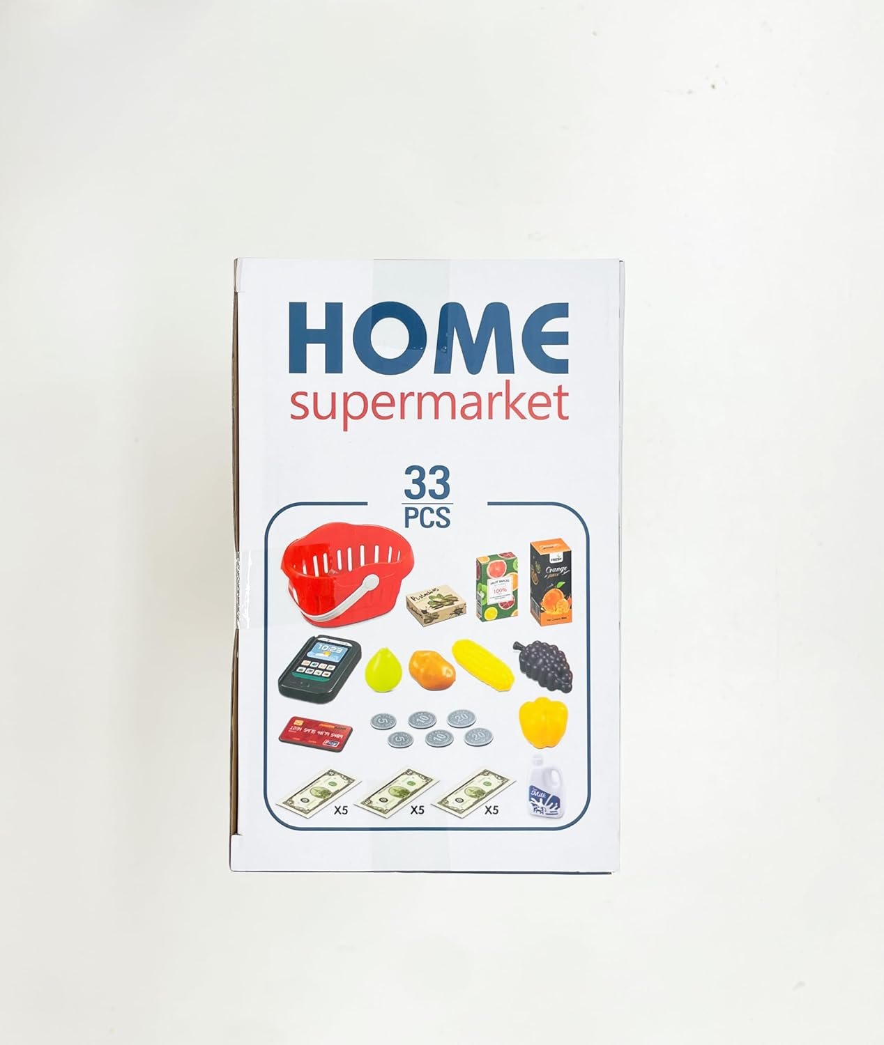 Pretend Play Cash Register Toy Role Play Shopping Cashier Playset with Scanner Card Machine Toy Foods Fruits 33pcs Set Funtional Checkout Game Educational Toy for Kids Birthday