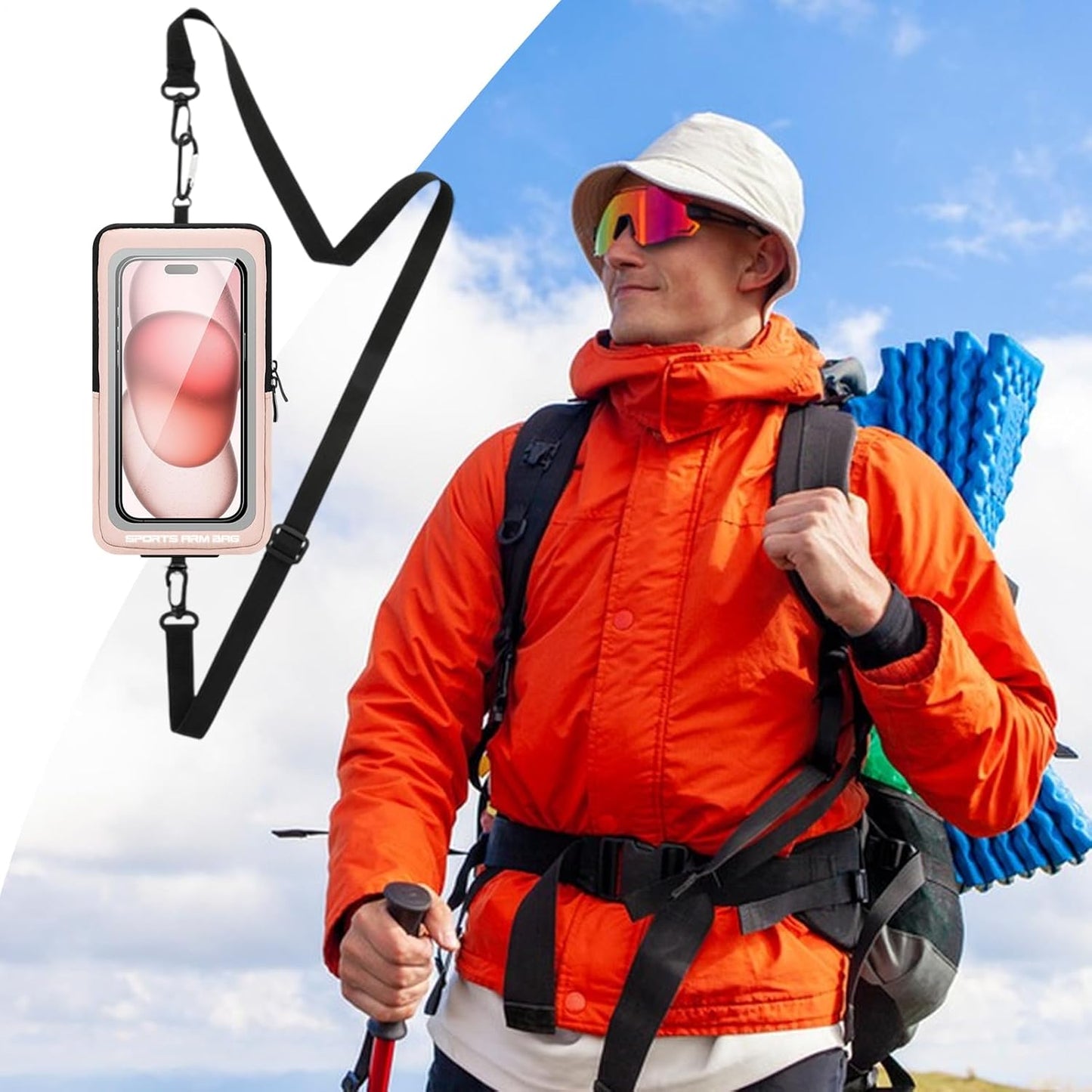 Phone Armband, Adjustable Phone Arm Bands, Waterproof Wrist Bag, Storage Pouch & Outdoor Workout Gear, Ideale per smartphone, esercizio, Hiking, and Travel Gear, 7,48 x 4,13 pollici