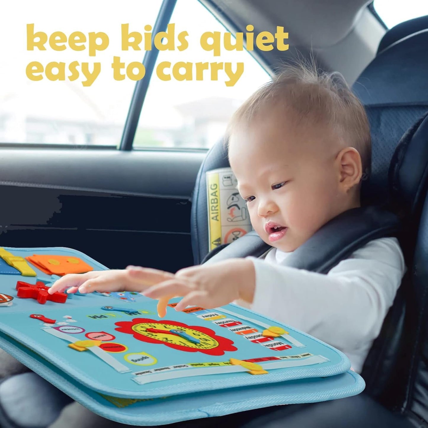 Toddler Busy Board Montessori Toy for 2 3 4 Year Old Boys Girls - Preschool Educational Toys Activity Developing Sensory Board Toys for Boys Girls 2 3 4 5 Years Old Plane Car Travel Toys Gift
