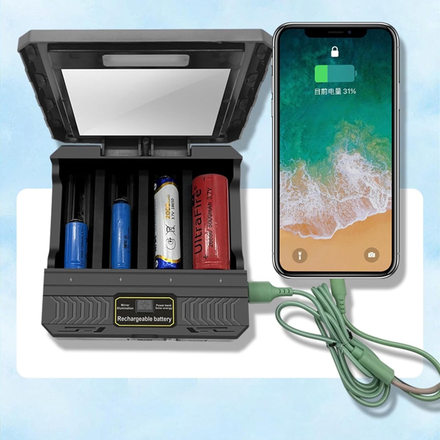 Batteries Chargers USB C Solar Battery Charging Adapter 4 Slot Case Battery Charging Case for 26650/21700/18650/18500/16340
