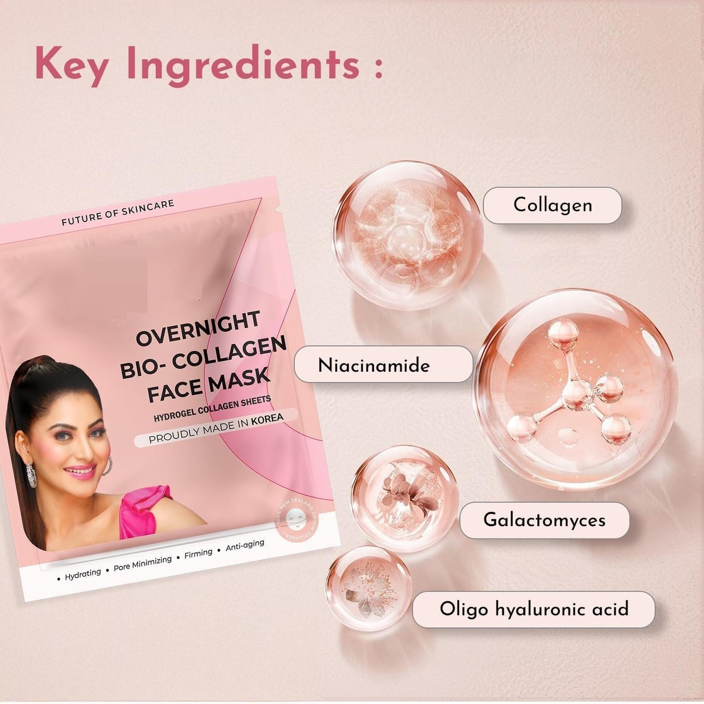 NACHT Korea.n Glass Skin Bio-Collagen Overnight Face Mask for Deep Hydration, Pigmentation, Anti-Aging & Pore Minimizing | Hyaluronic Acid, Niacinamide, Vitamin E & Centella | Pack of 1