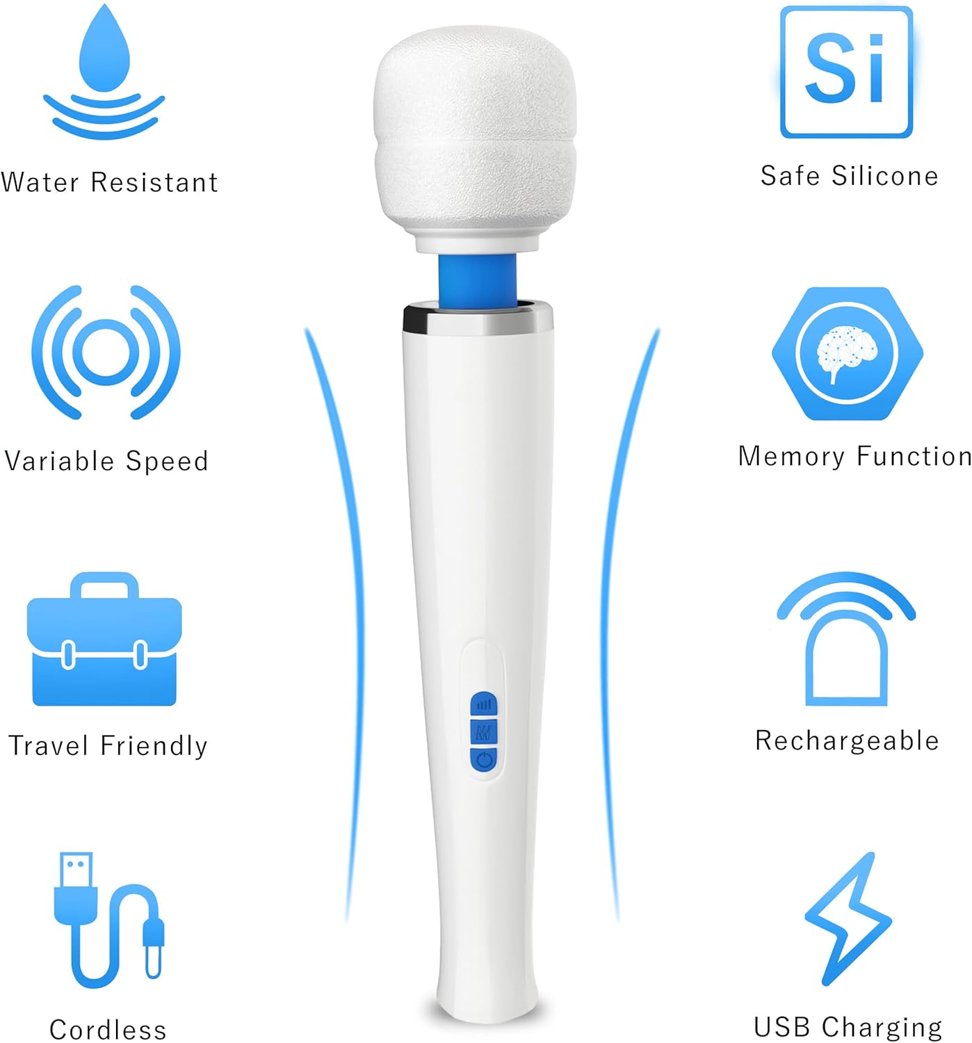 Metooka Therapeutic Back Massager - Portable Wireless Powerful Wand - 8 Speeds 20 Vibration Patterns - USB Rechargeable - Magic Recovery Effect For Women And