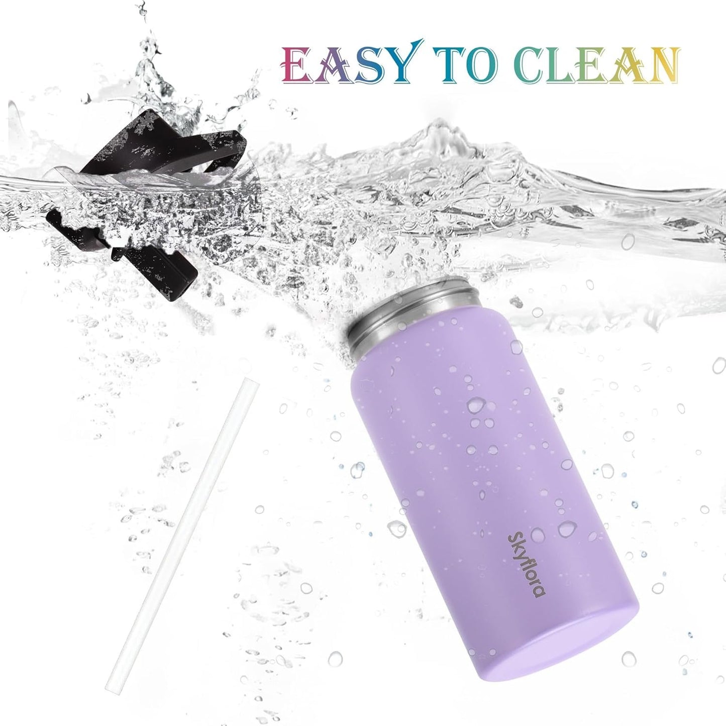 16oz Water Bottle with Straw Lid, Single Wall Stainless Steel, Dishwasher Safe & Leak Proof Drinkware for School Sports Travel Camping (Cosmic Lilac)