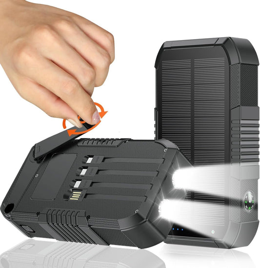 FCJZX Solar Charger Power Bank 66800mAh Built in Hand Crank and 4 Cables 22.5W Fast Charging PowerBank 6 Outputs & 4 Inputs SOS/Strobe/Strong Camping Flashlights, Compass Solar Portable Charger