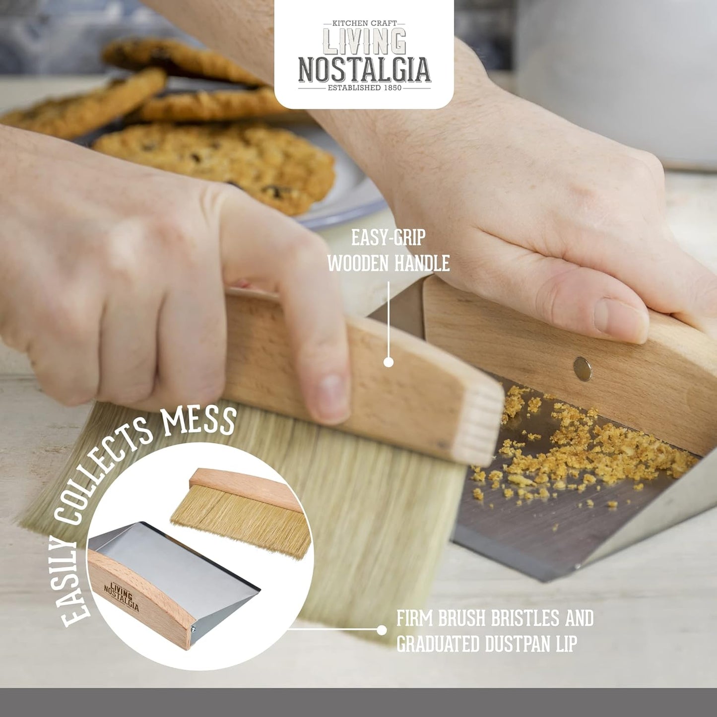 KitchenCraft Living Nostalgia Dustpan and Brush Set Table Top, 16 x 11 x 14 cm