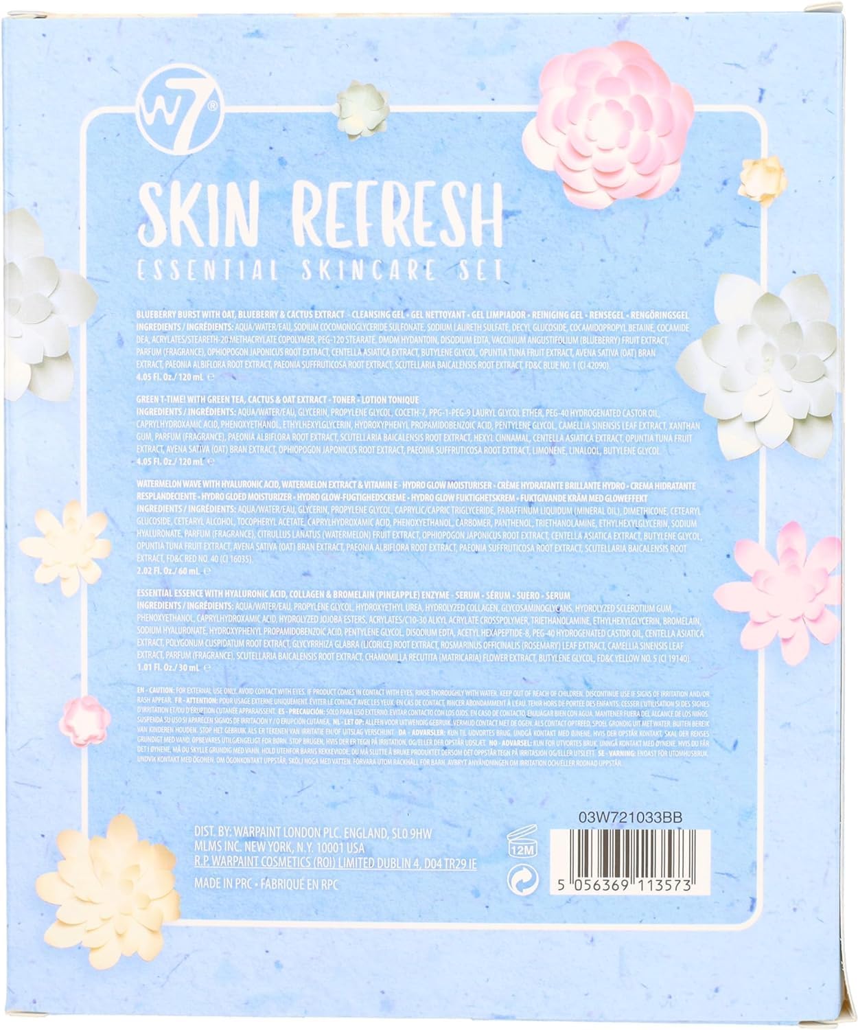 W7 - Skin Refresh Basic Gift Set - Face Moisturizer, Cleansing Gel, Tonic and Serum - Natural Cosmetics for Skin Care