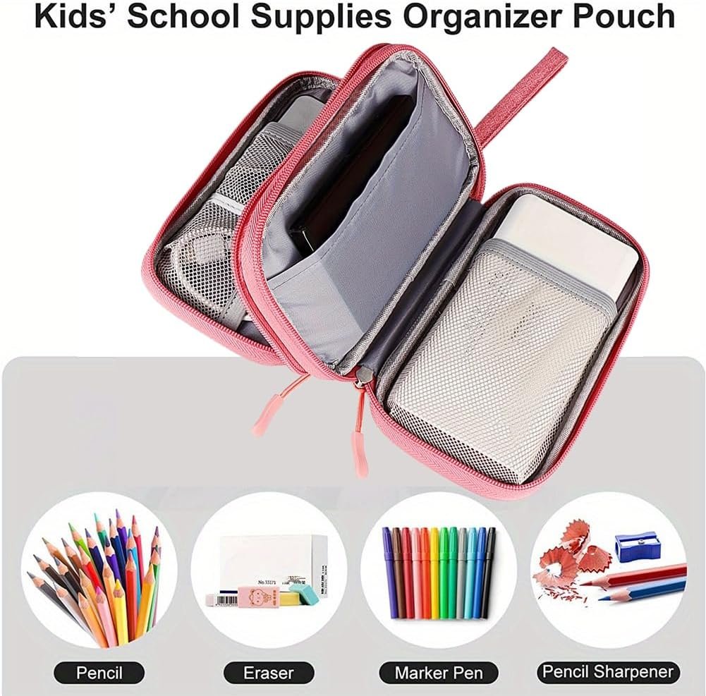 Travel Electronic Organizer Bag, 3 Compartments Portable Electronic Phone Accessories Storage Multifunctional Case for Cable, Cord, Charger, Hard Drive, Earphone(Pink)