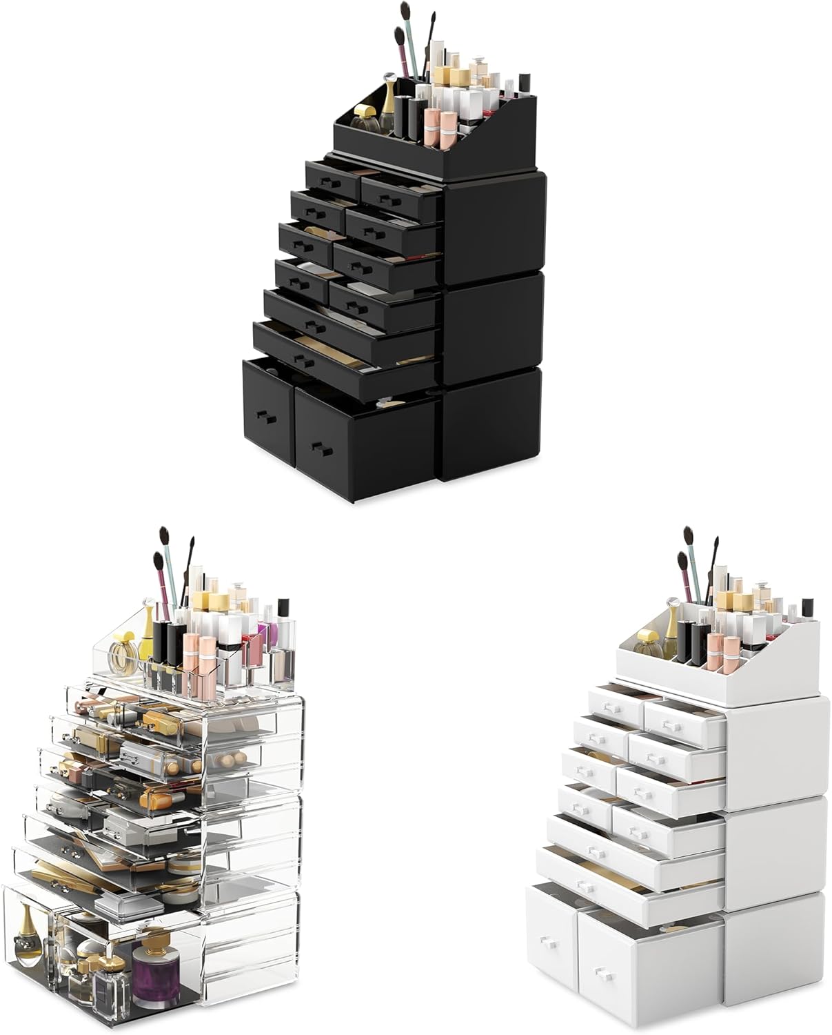 READAEER Makeup Organizer 4 Tier Freely Stackable Makeup Organizer Bathroom Makeup Organizer Multifunction Waterproof Dustproof with 12 Drawers