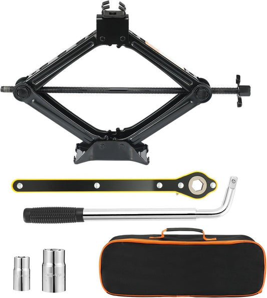 2 Tons (4409 lbs) Scissor Car Jack Kit, Universal Car Emergency Kit with Lug Wrench & Ratchet, Portable Tire Change Kit Perfect for Auto, SUV, MPV Tire Changes & Repairs, Heavy Duty Material