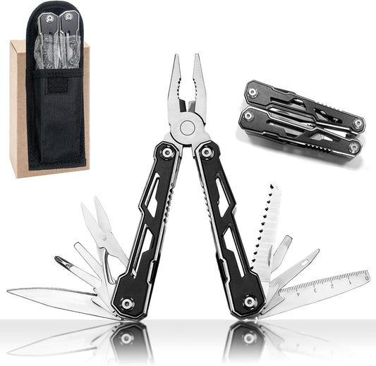 16-in-1 Folding Stainless Steel Multi-Tool with Pliers, Scissors, Knife, 2 Safety Locks, Belt Clip, Pouch