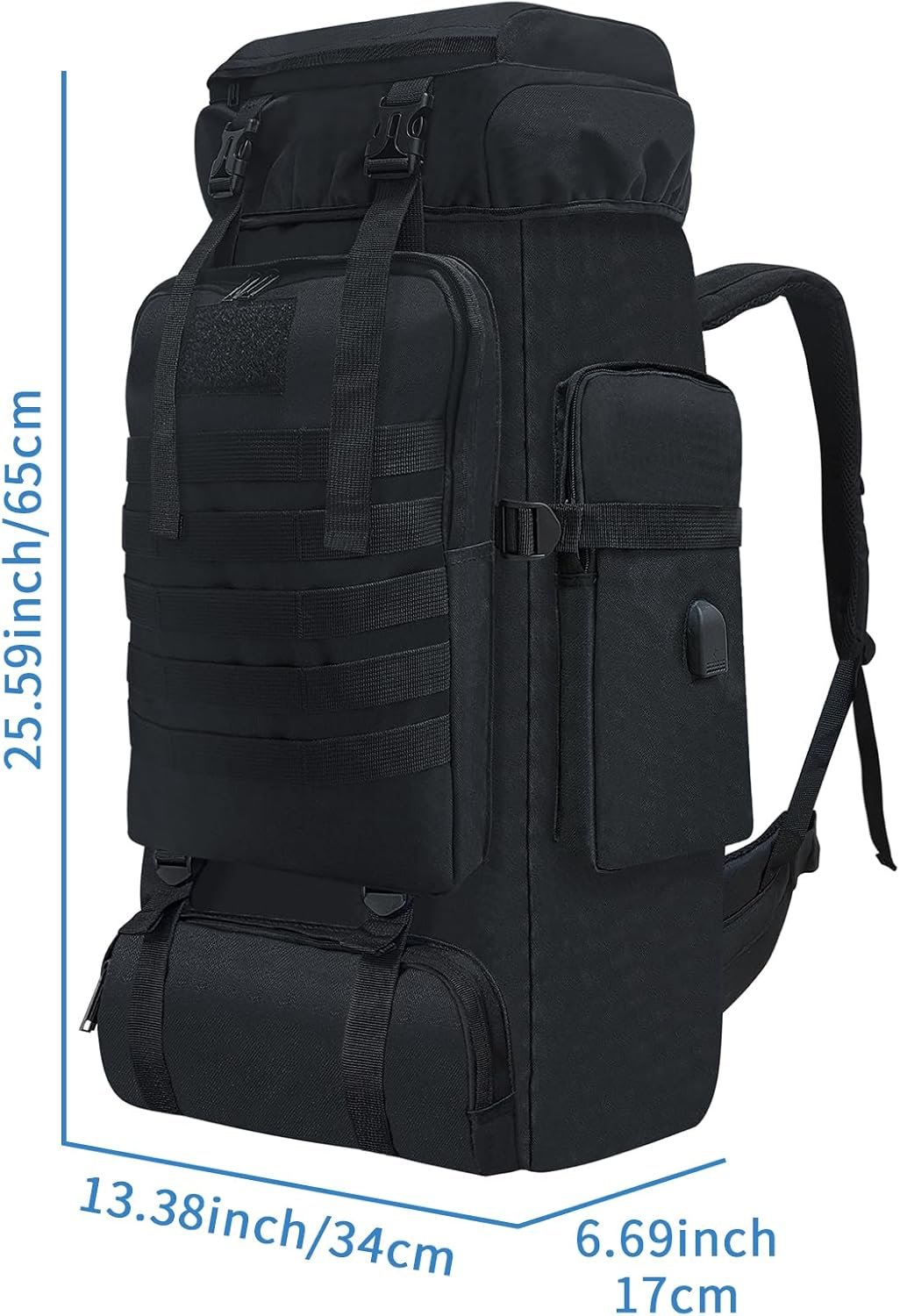 Toguma 80L Internal Frame Backpack Hiking Backpack for Men Woman, Large Tactical Backpack Rucksack Travel Daypack Laptop Backpack for Climbing Outdoor Sport (Black)