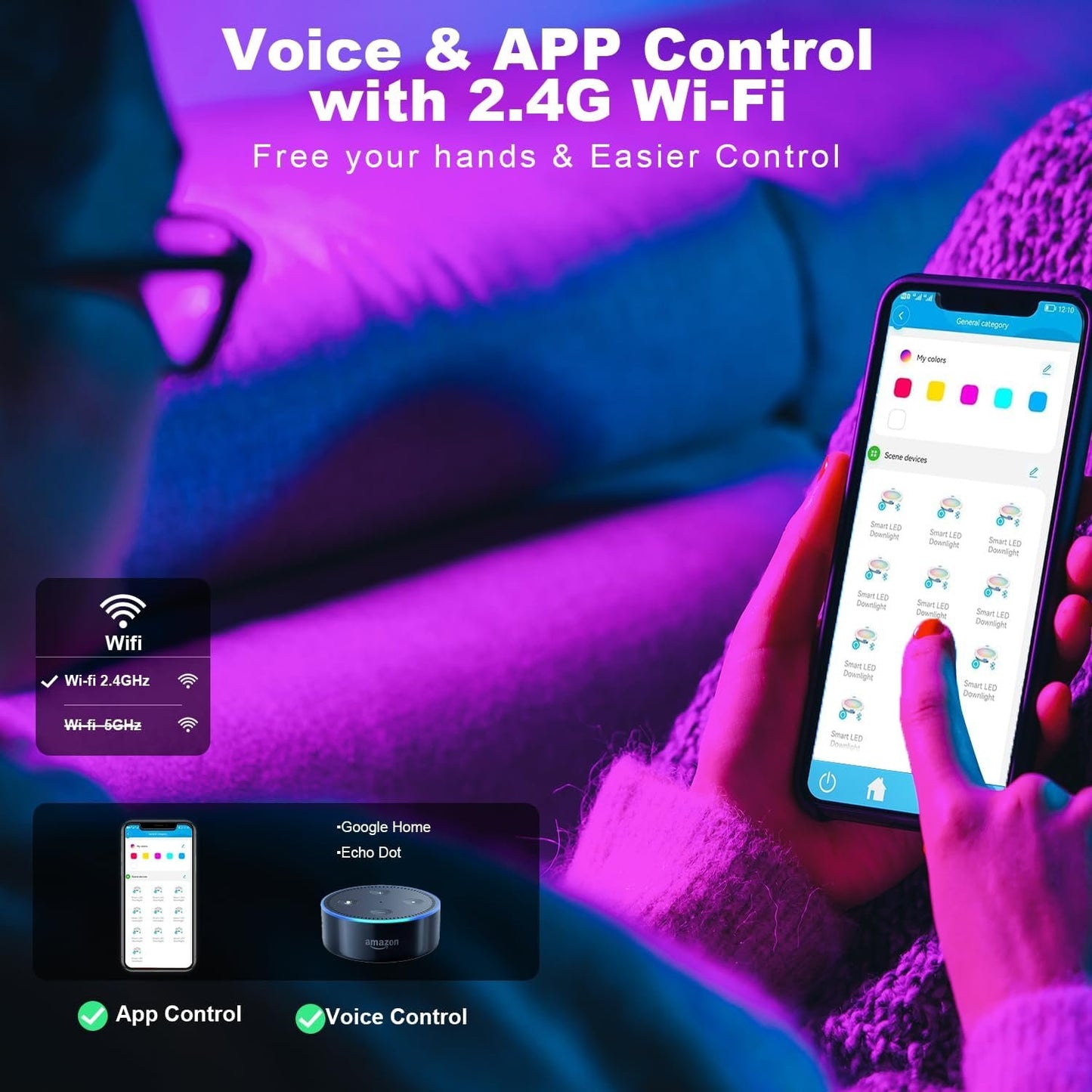 KoalaKraft Smart LED Downlight 4-Pack 90mm - Color Changing Downlights with APP & Voice Control, WiFi Bluetooth Ceiling LED Lights, Music Sync Smart Downlights, Energy-Efficient Recessed Lighting