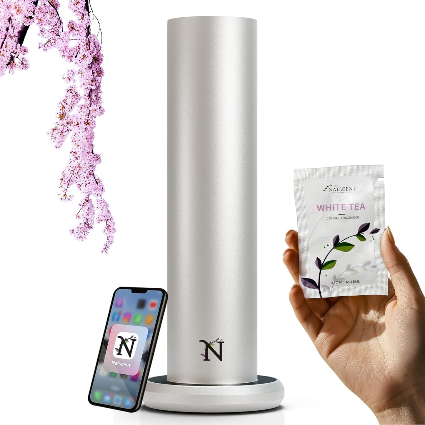 Dynamo Essential Oil Diffuser for Home with Fragrance Sample, App & Manual Control, Cold-Air Scent Diffusers for Home,Large Room, Hotel Scent Diffuser 1000sq. ft. Silver, Aroma Diffusers