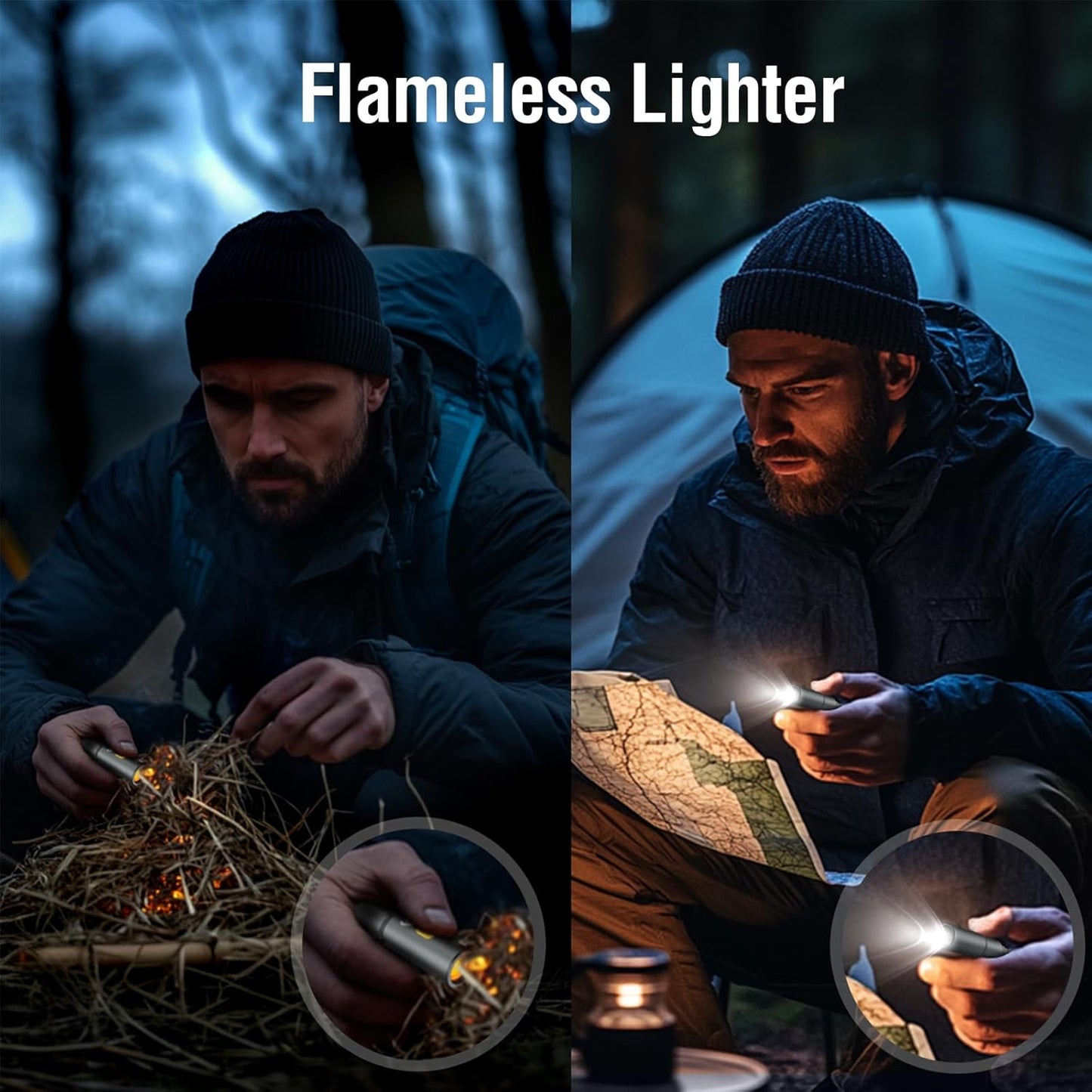 4smarts 6-in-1 Outdoor Explorer Lightning/USB-A/USB-C to USB-C Cable with Emergency Light & Fire Starter, 60W Charging Cable with Survival Tools, 4ft/1.2m Rugged Design for Camping, Hiking & Travel