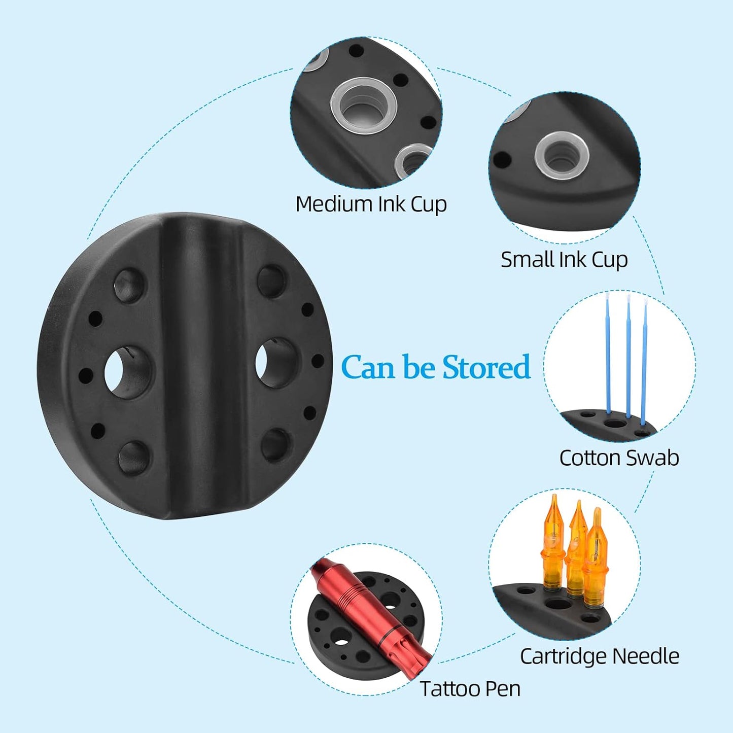 ATOMUS Black Tattoo Pen Stand Silicone Microblading Pigment Ink Cup Holder Makeup Tattoo Accessories Organiser Tattoo Tool Holder with 50pcs S M Pigment Cups