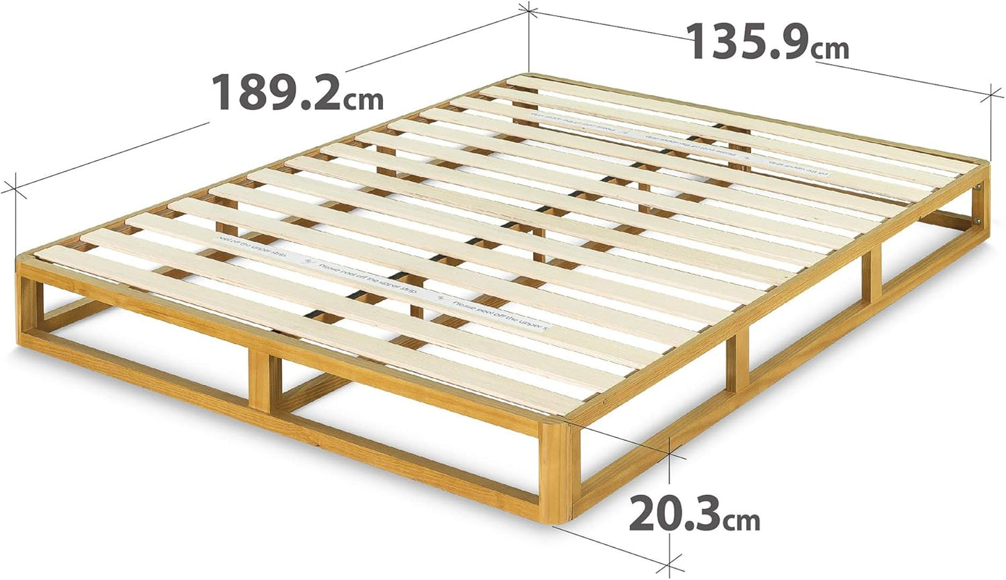 Zinus Industrial Pine Wood Double Bed Frame | Low Bed Base Mattress Foundation - Natural 20cm / Mattress Foundation/Bedroom Furniture, (AU-WDBF-8D)