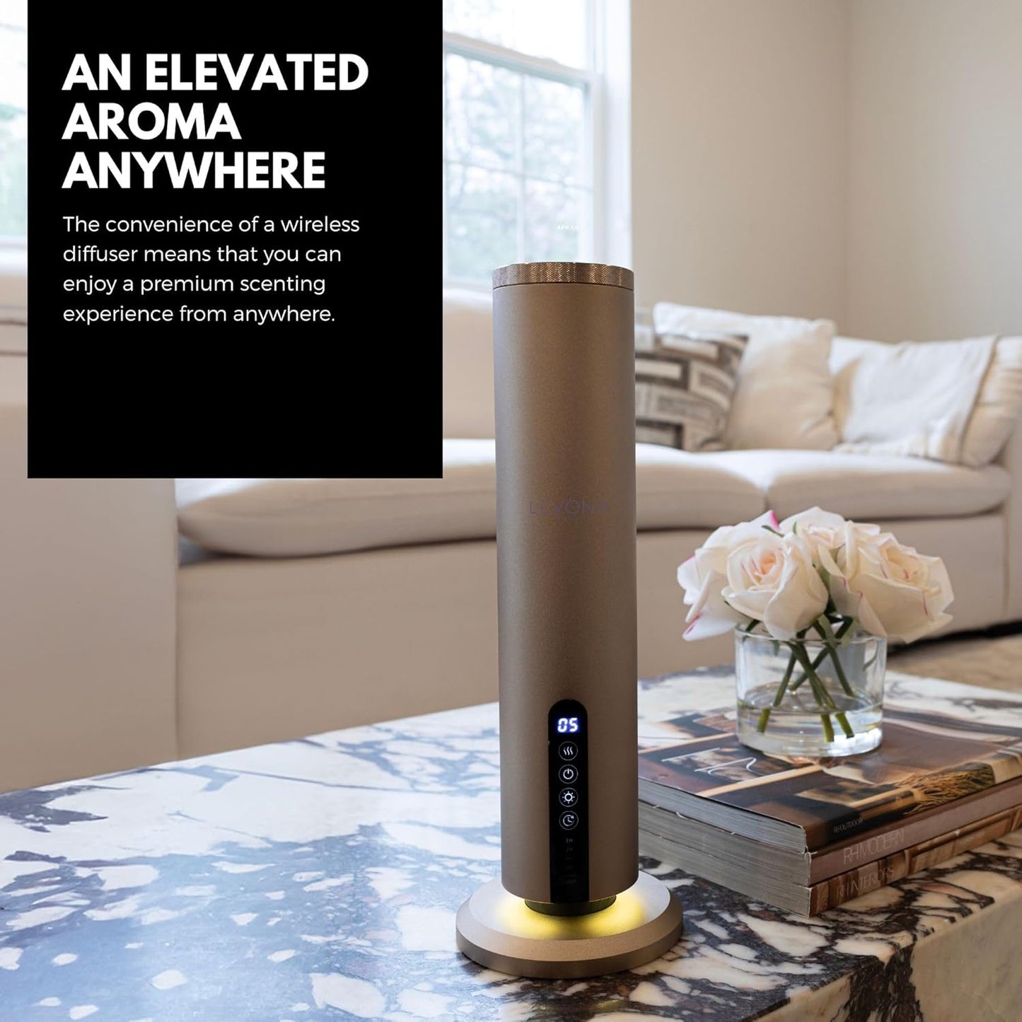 Levona Scent Essential Oil Diffuser - Cold Air Diffuser, Waterless Plug-in Aroma with Night Light, App Controlled - for Home, Office & Hotel - Covers 1000 sq ft - Acasa 1000, Gold (Oil Not Included)