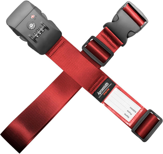 20"-28" Suitcase Cross Strap with TSA Approved 3-Digit Combination Lock Wide Adjustable Straps Travel Accessories, Red