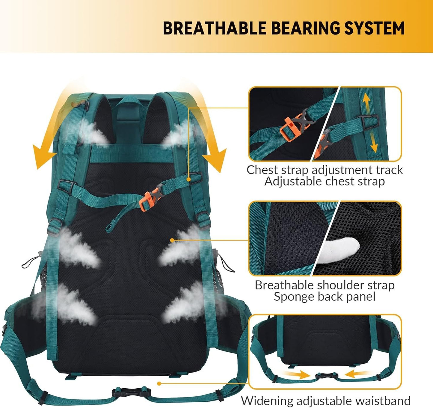Bseash 40L Waterproof Hiking Backpack with Rain Cover, Outdoor Sport Travel Bag Daypack for Camping Climbing Cycling Skiing