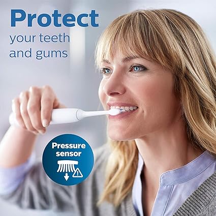 Philips Sonicare ProtectiveClean 5300 Rechargeable Electric Toothbrush, with Pressure Sensor, 3 Cleaning Modes, SmarTimer and QuadPacer, with 2 Bonus Brush Heads, Travel Case, Black, Model