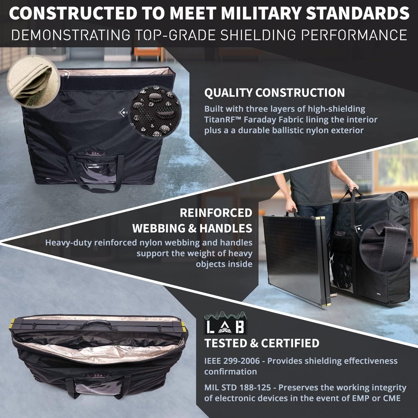 Mission Darkness Eclipse Faraday Bag for Solar Panels & Extra-Large Electronics. Military-grade RF Shielding Case Designed for EMP/CME Protection, Preppers, and Personal Security, Black, Classic