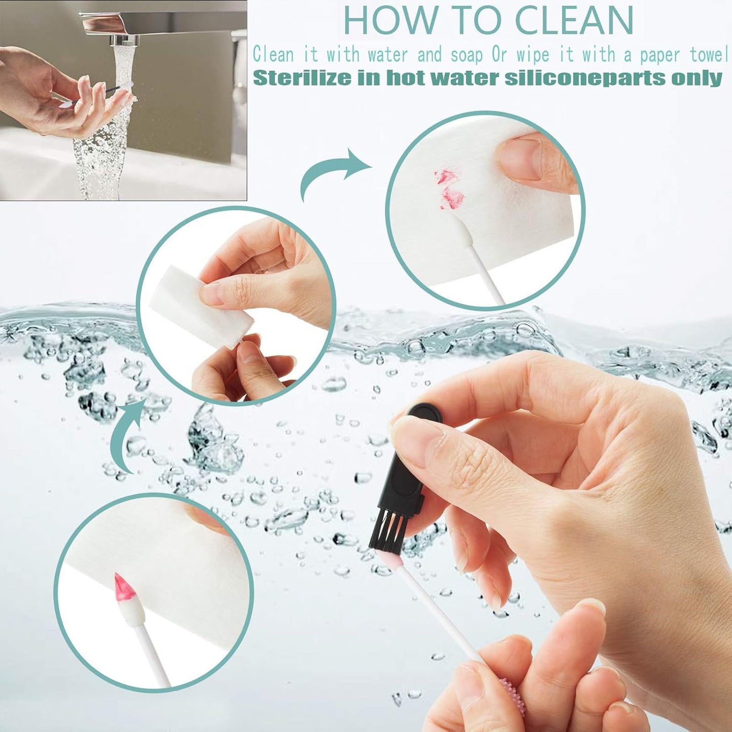 Strogem Reusable Cotton Swabs with 1 Mirror for Makeup Application and Cleaning, Multifunctional Portable Washable Silicone Q-Tip (Blue)