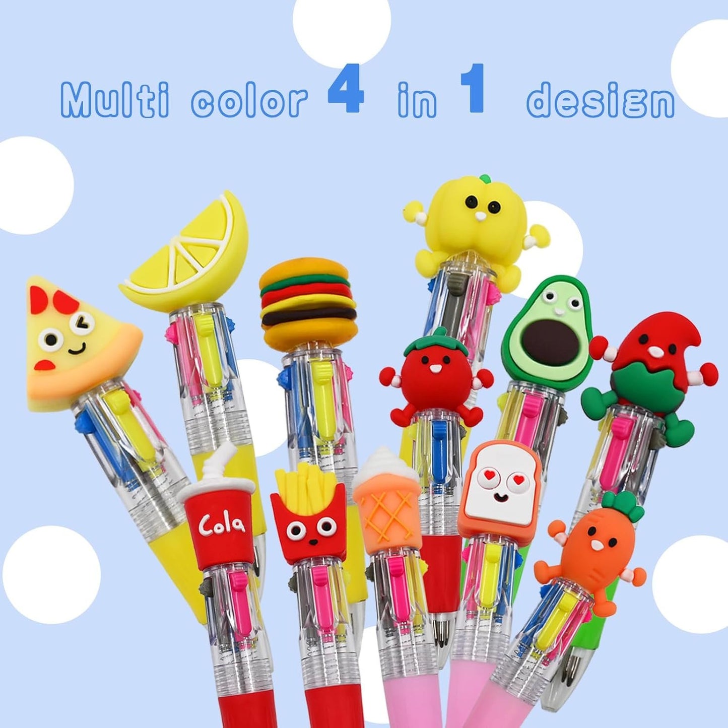 12 PCS Kids Multi-Coloured Ballpoint Pens, Cute 4-in-1 Retractable Gel Pens, Mini Cartoon Pen For Kids Students Teacher Classroom School Home Stationery, Fun Pens for Birthday Party Favor Gifts