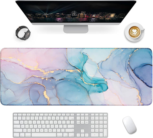 Giecy Mouse Pad, Computer Desk Mat 90 x 40 cm Large Mousepad Desk Pad Mat, XXL Extended Keyboard Mouse Pad Mats Gaming Mousemat Desk Protector Pad for Home Office Laptop (Pink Blue Marble)