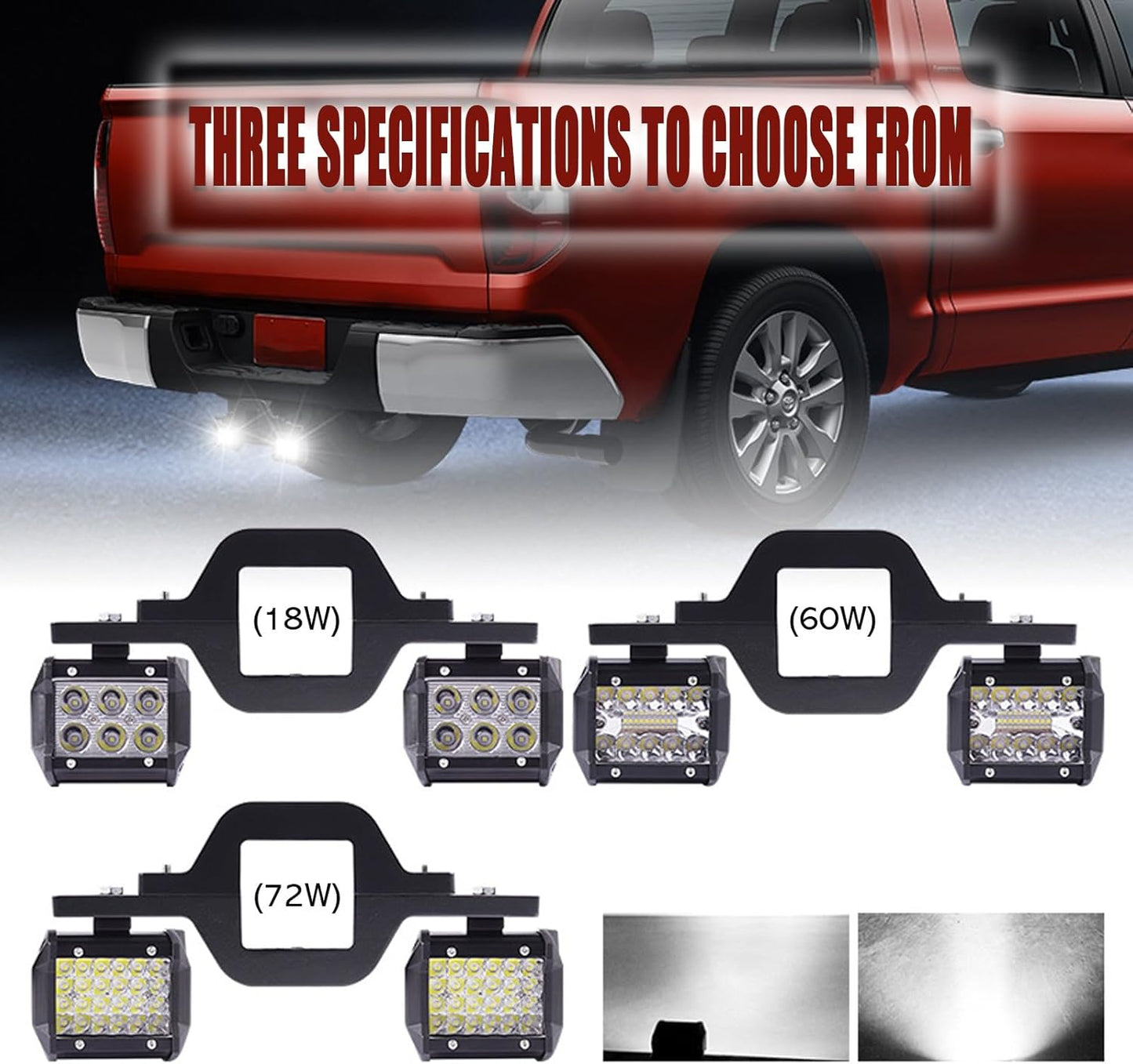REALOKMAN Reverse Lights Rear Light Bar, Light Bars for Trucks, 2 PCS 4 inch 18w/60w/72w LED Pods with 11 inch Tow Hitch Mounting Brackets Backup Reverse for Pickup ATV SUV Truck Trailer Boat(18W)