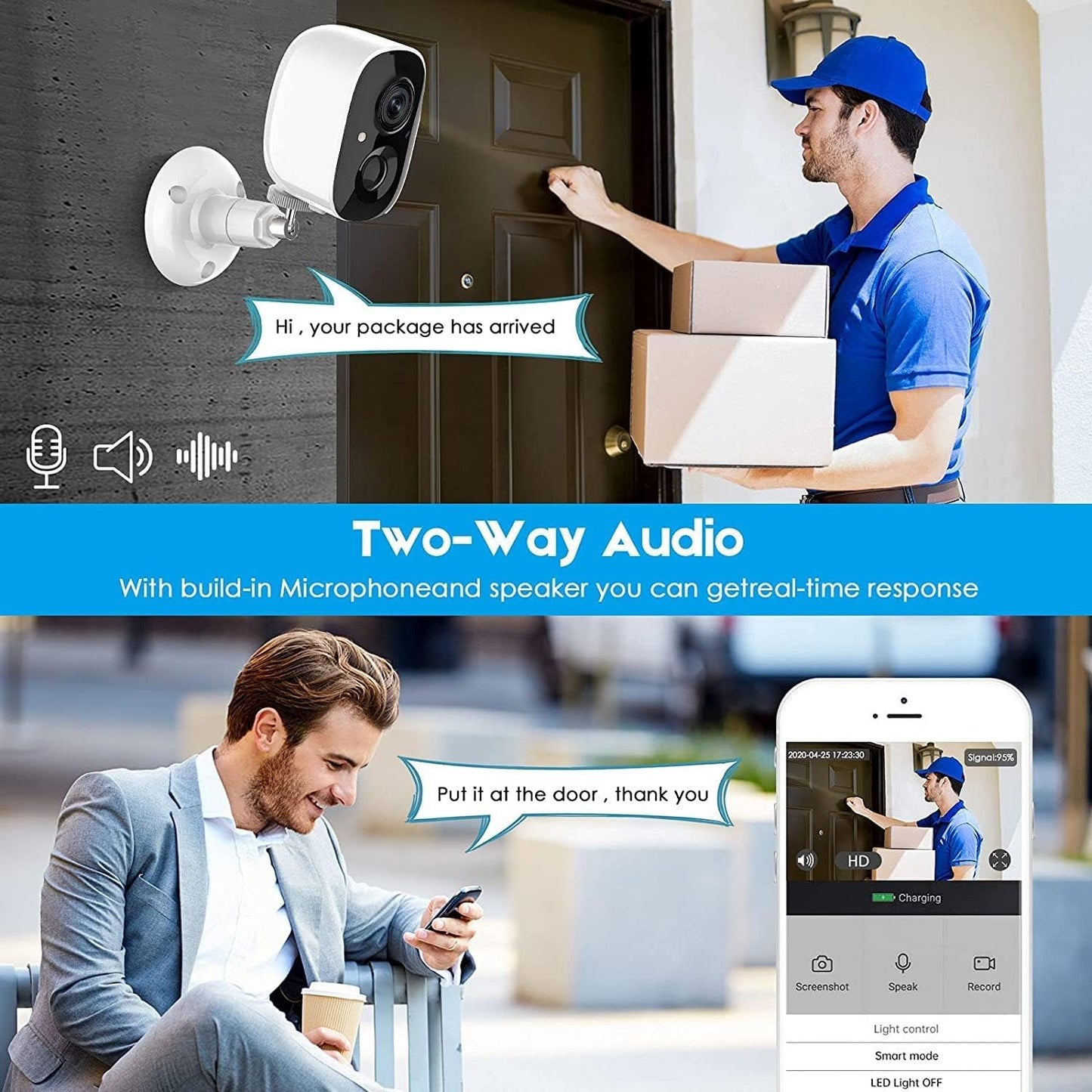 Security Camera Wireless Outdoor, Home Indoor WiFi Camera 1080P Color Night Vision AI Motion Detection 2-Way Talk Battery Powered IP65 Weatherproof Spotlight Siren Alarm Cloud/SD Storage