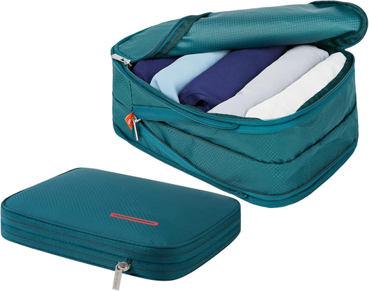 BeeNesting Waterproof Compression Packing Cubes 2 Set for Carry On, Slim, Double-Sided Backpacking Organizer Bags Travel Accessories 2PCS, 4L/9L, Dark Green