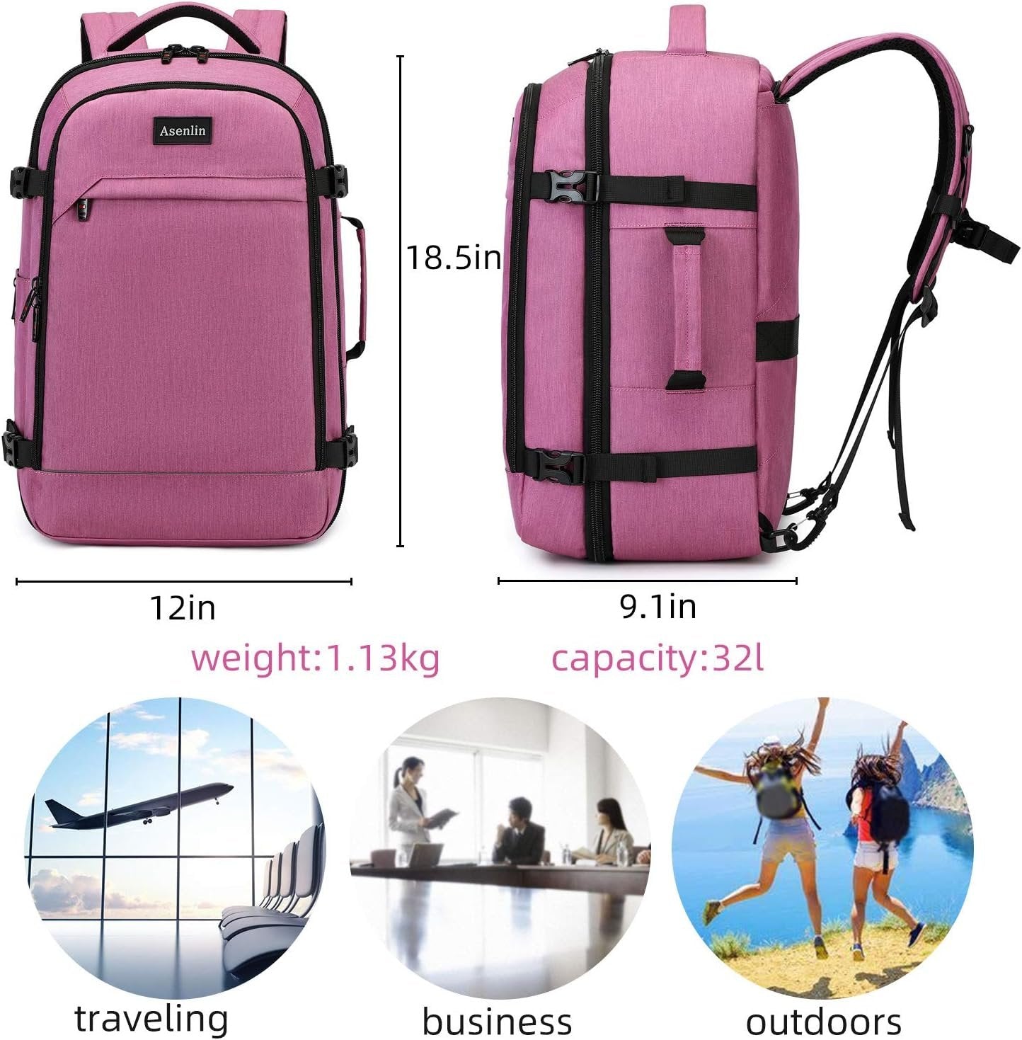 Asenlin 40L Travel Backpack ,17 Inch Laptop Backpack Flight Approved Luggage Carry On Water Resistant Computer Backpack