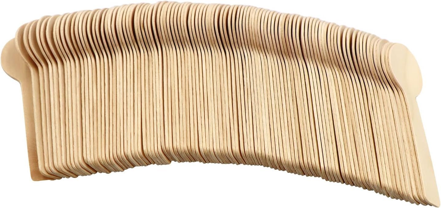 VQRTKS 100Pcs Disposable Wood Spoons Eco-Friendly Cutlery Wooden Spoons Mini Kitchen Ice Cream Dessert Tea Coffee Cake Spoons 10cm Flatware Cutlery Bupplies