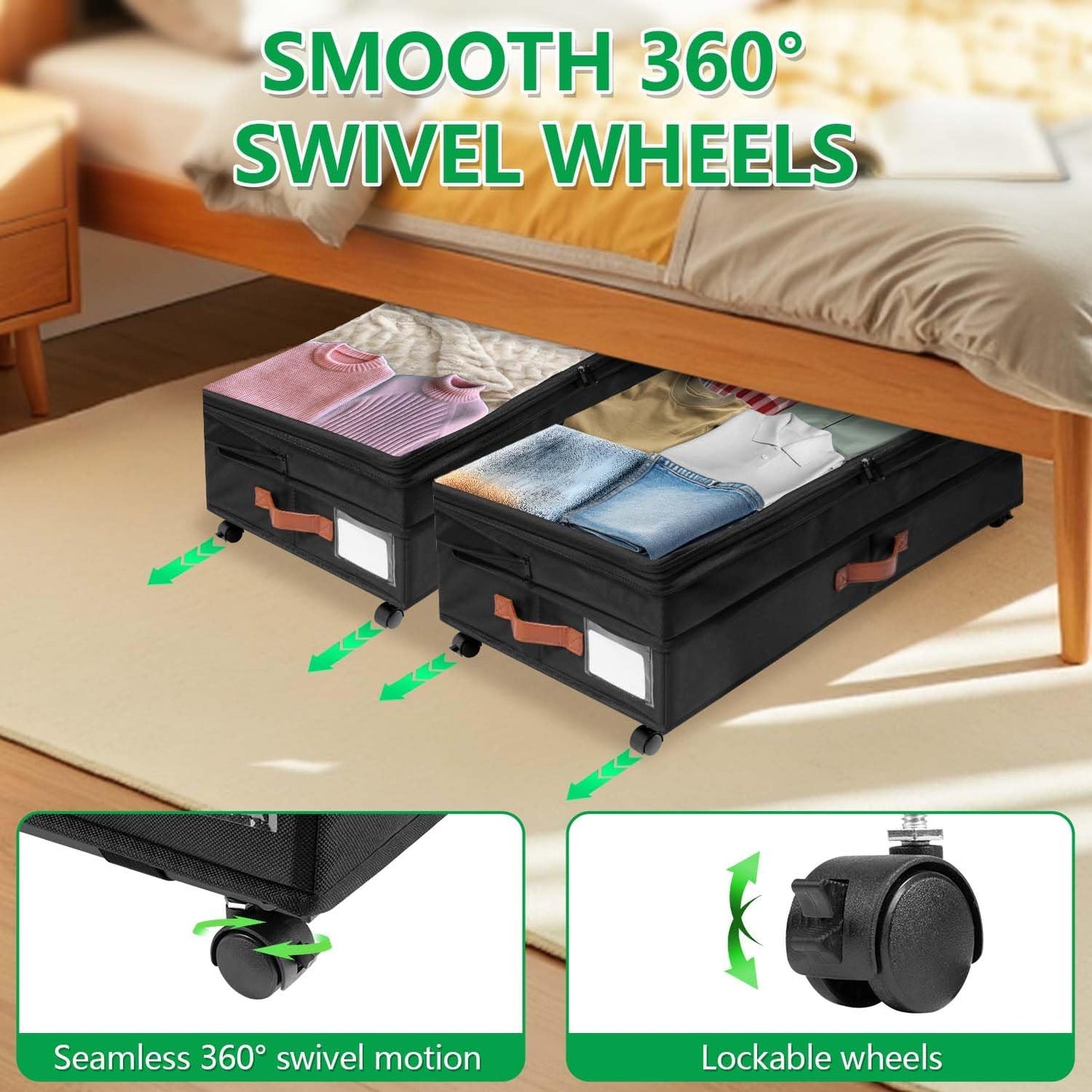 2Pack Under Bed Storage with Wheels, Scalable Under Bed Shoe Storage Containers, Clothes Organizer & Bedroom Furniture Organizers,Foldable Home Storage Bins for Bedroom Organization