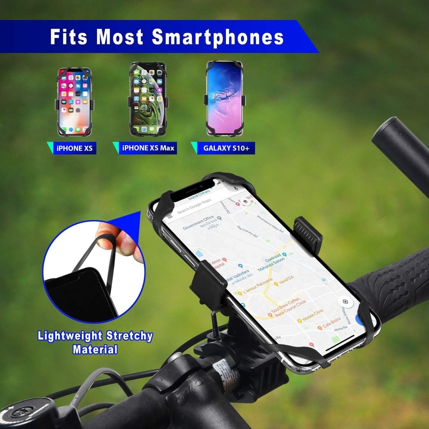 Motorcycle Phone Mount Tether 4-Pack, Premium Grade Rubber/Security/Fall Prevention, for Bicycle Bike, Motorcycle, Handlebar, Silicone Cell Phone Holder Band
