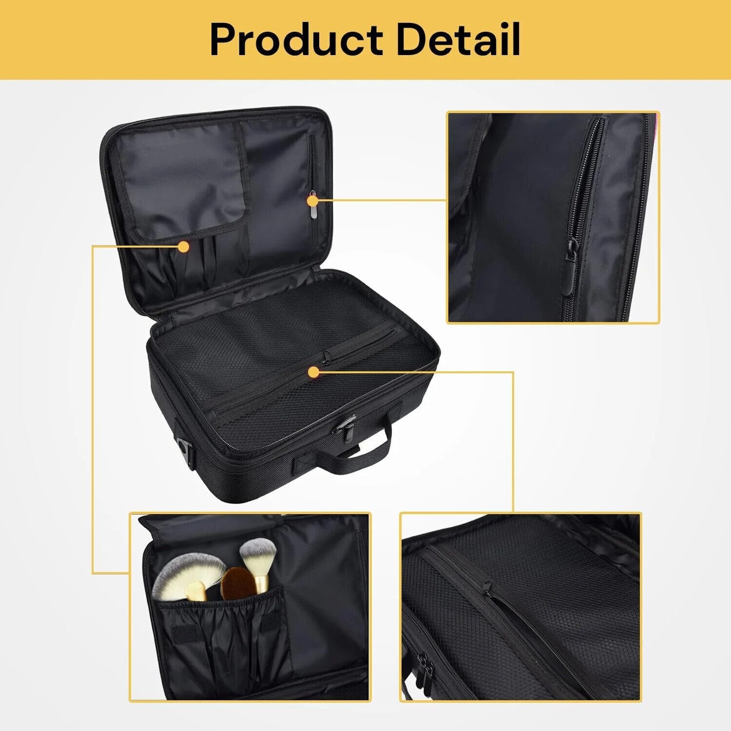 EZONEDEAL Travel Makeup Case Makeup Cosmetic Organizer Bag Waterproof Portable Artist Storage Bag with Adjustable Dividers for Brushes Toiletry Jewelry Digital Accessories Holder (Medium)