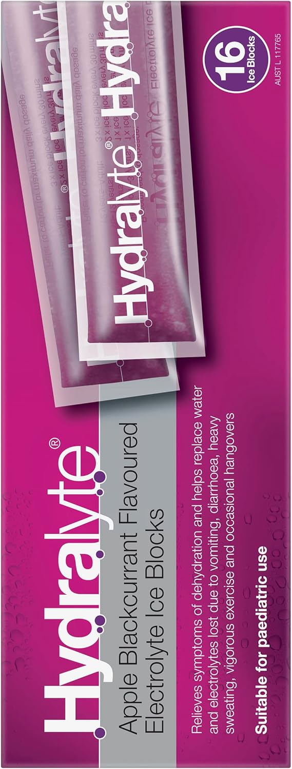 Hydralyte Electrolyte Ice Blocks Apple Blackcurrant Flavoured 16 Packs