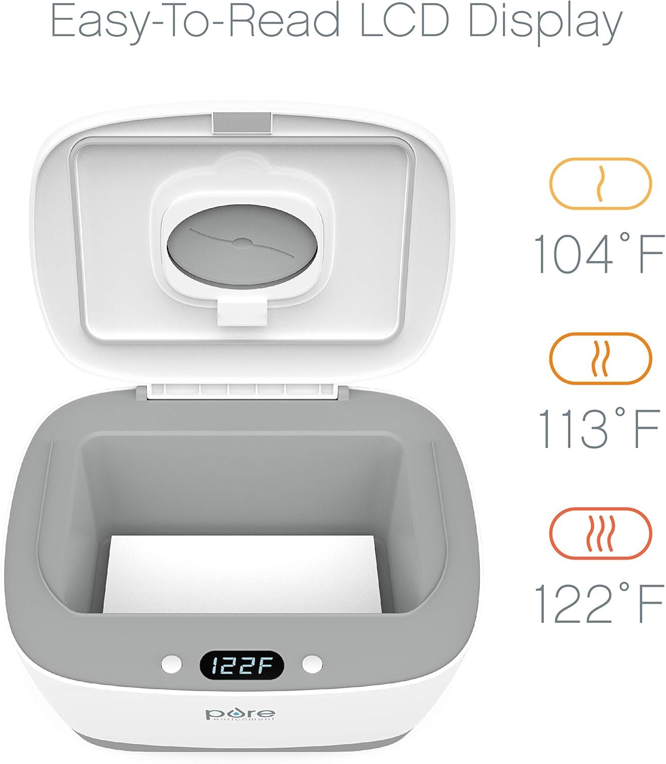 PureBaby™ Wipe Warmer with Digital Display - Easy-Feed Dispenser with 3 Heat Settings, LCD Display, 80 Wipe Capacity, Naturally Steam Heated for Maximum Comfort and Safety for Baby