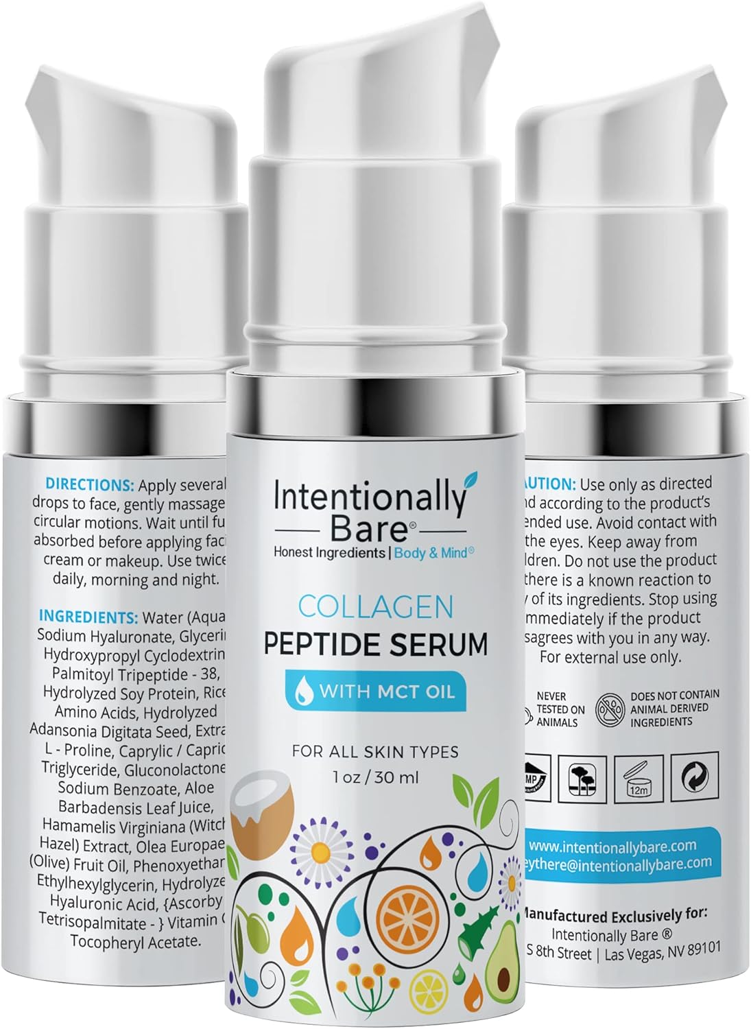 Intentionally Bare Collagen Peptide Serum with MCT Oil and Hyaluronic Acid - Keto for Your Face - Firming Brightening Anti Aging Facial Serum - Collagen Oil for Fine Lines - All Skin Types - 1oz