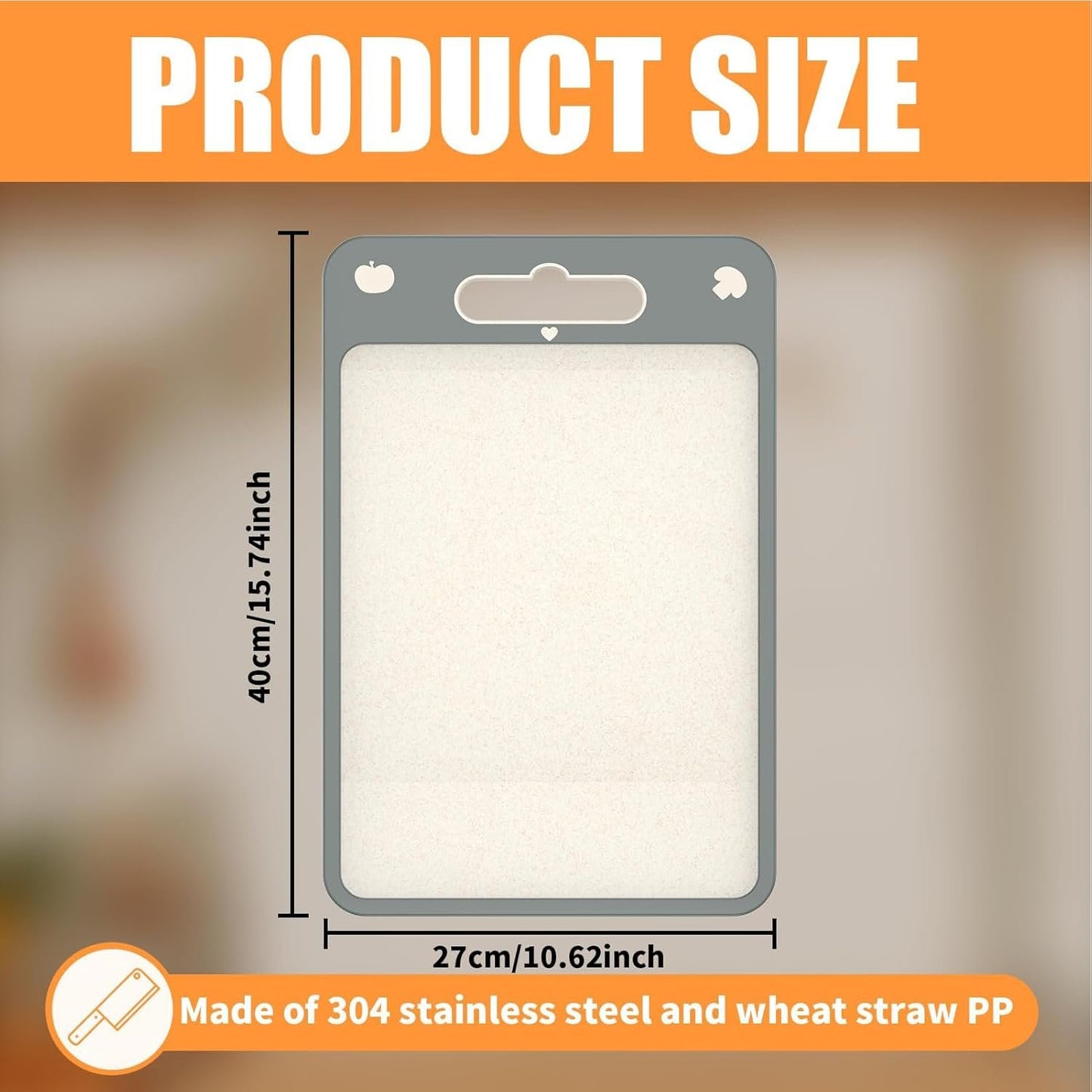 Stainless Steel Cutting Board - Chopping Board | Cutting Boards for Kitchen | Kitchen 2-Sided Cooking Chopping Board | Chicken Beef Tomato Oranges Handling Mat Housewife Solution for Dormitory, Picnic