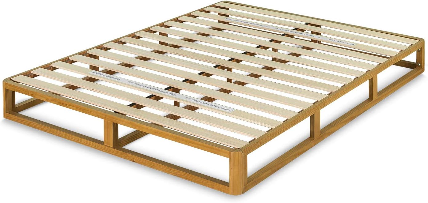 Zinus Industrial Pine Wood Double Bed Frame | Low Bed Base Mattress Foundation - Natural 20cm / Mattress Foundation/Bedroom Furniture, (AU-WDBF-8D)