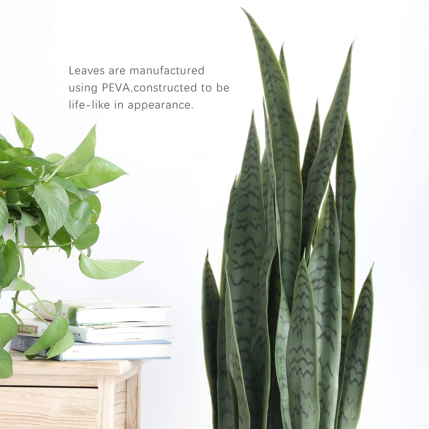 Worth Garden 3ft Artificial Snake Plant Fake Sansevieria Indoor Outdoor, 28 Thick Leaves Lifelike Faux Silk Plant, Home Decor Mother in Law Tongue Plant 35in, Black Pot & 20g Dry Moss Included, Green