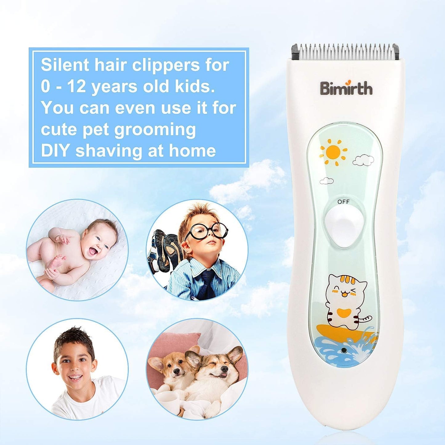 Bimirth - Electronic Hair Razor for Kids with USB Rechargeable Razor and Ceramic Blade, Waterproof, 3 Protective Combs