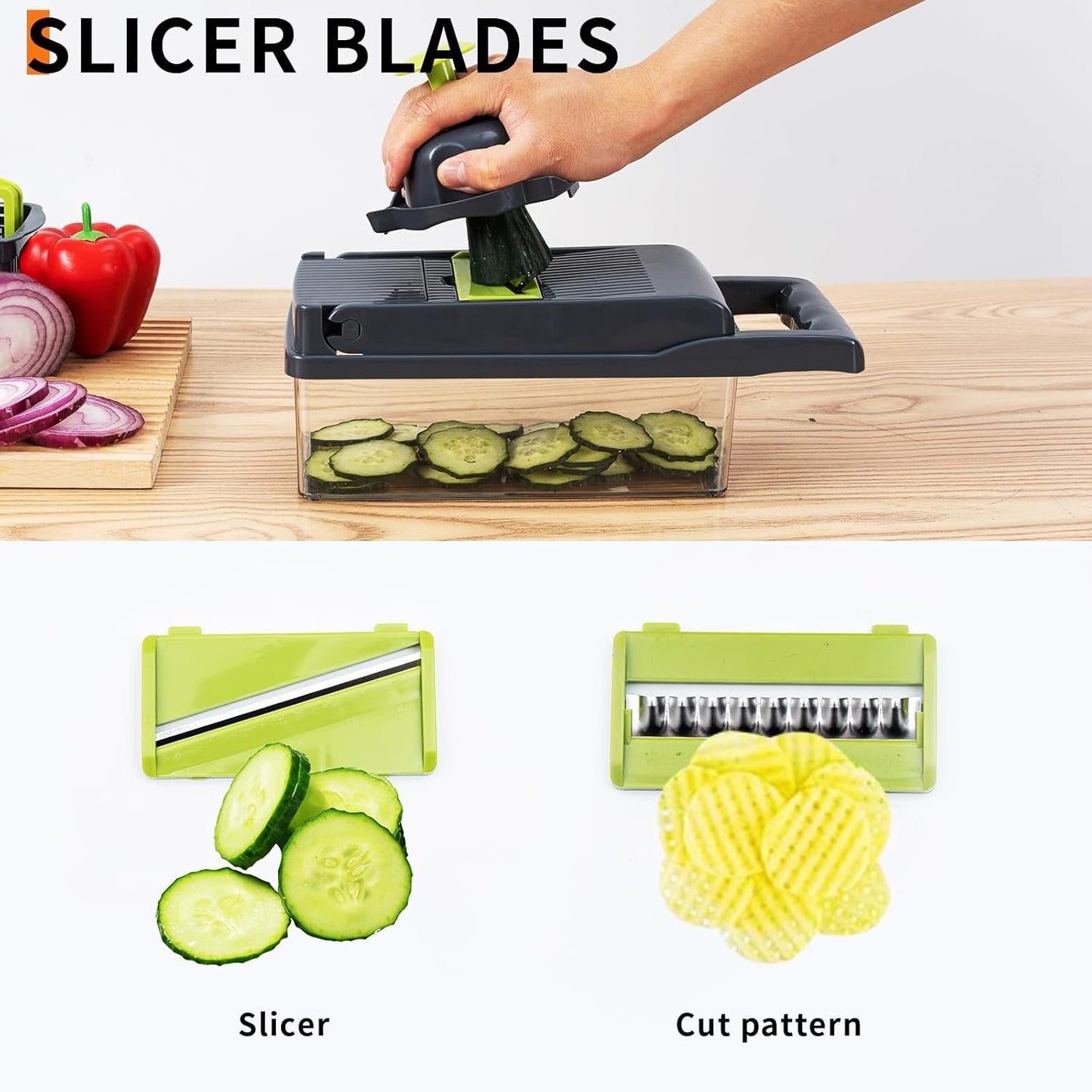 Affox 16 Pcs Vegetable Chopper : Versatile Chopping Tool with Interchangeable Blades and Accessories for Effortless Food Preparation