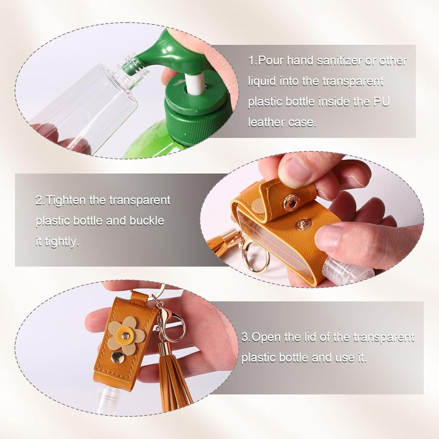 4pcs Hand Sanitizer Keychain, 30ml Refillable Empty Hand Sanitizer Carrier Case with Lobster Clasp, Leak-Proof Travel Size Bottles Toiletries Containers for Lotion Liquid Soap Shampoo (4 Colors)