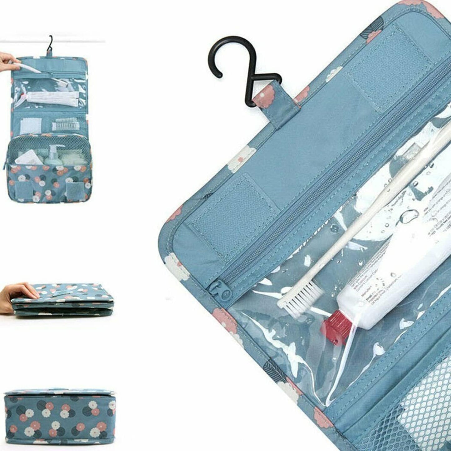 Multi-functional Cosmetic Makeup Case Pouch Large Travel Bath Wash Organizer Compact hanging Travel Bag toilet Bag toiletry Bag Washbag Organizer Kits Cosmetic Pouch/Personal care Hygiene Purse (Blue)