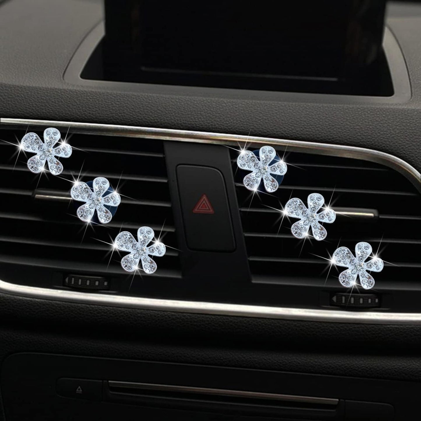 Bling Flower Air Vent Clips, 6 Pcs Cute Daisy Air Fresheners, Diffuser With Rhinestone Interior Decoration Charm, Diamond Decor Accessories for Women Girls