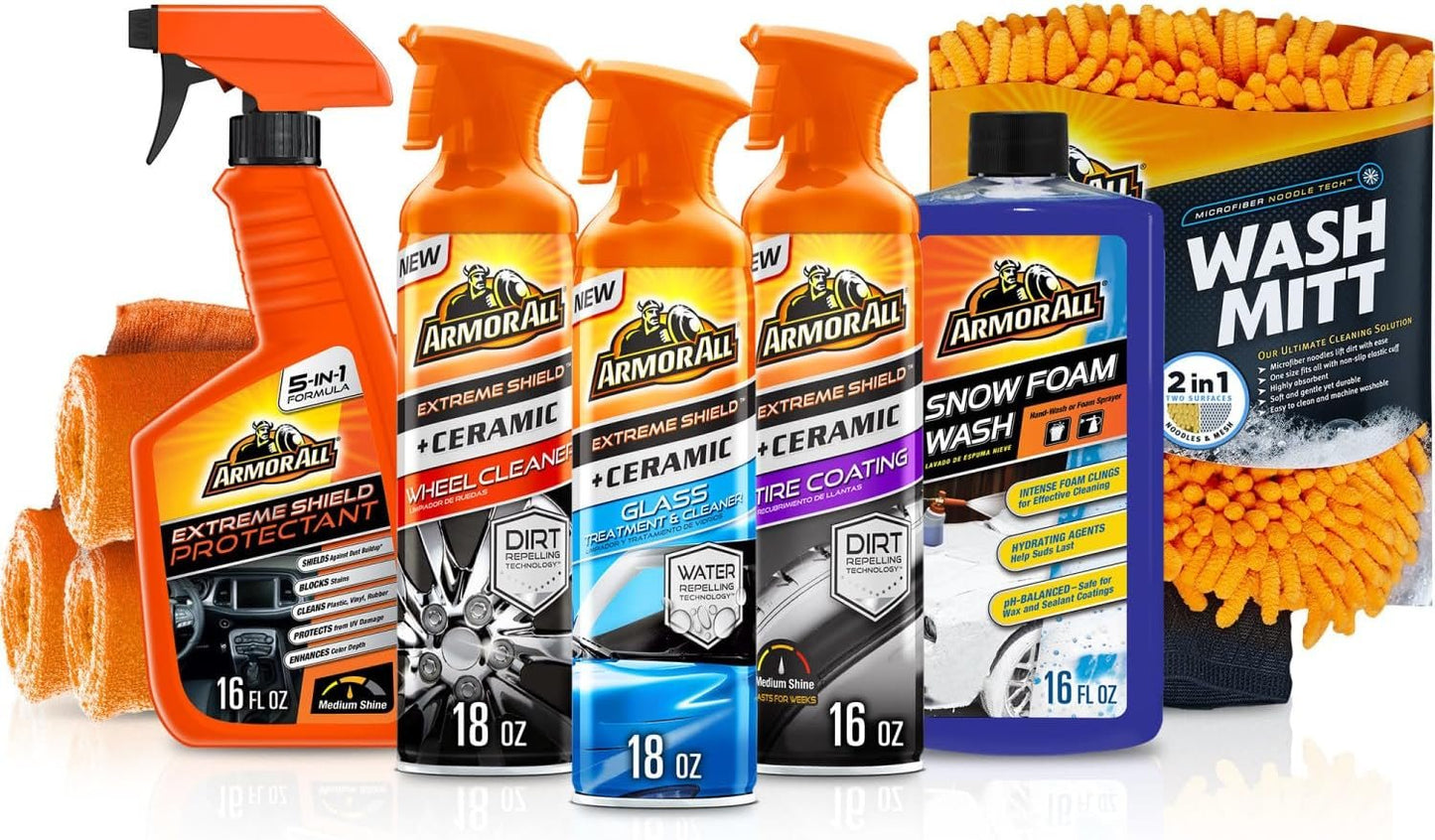 Armor All Ultimate Car Detailing Kit, Includes Car Wash, Glass Cleaner, Tire Cleaner, Microfiber Accessories (9 Piece Kit)