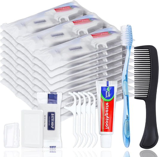25 Sets Personal Hygiene Kit Bulk, Disposable Toothbrushes with Toothpaste Floss Comb Soap and Cover, Toiletry Kits Homeless Supplies Bulk for Women,Men,Travel,Homeless