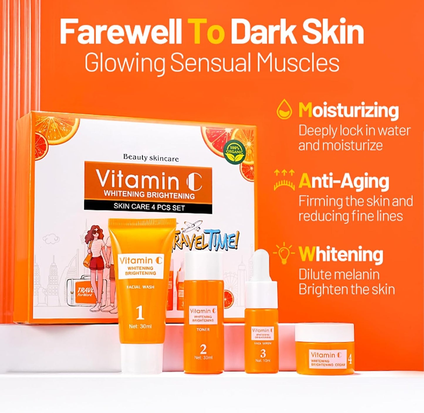 Skin Care Face Kit, Women's Gift Box for Cleansing and Moisturizing with Vitamin C Face Cream, Skincare Anti-Ageing Hydration Intens Lightens Pigment Spots Suitable for All Skin Types